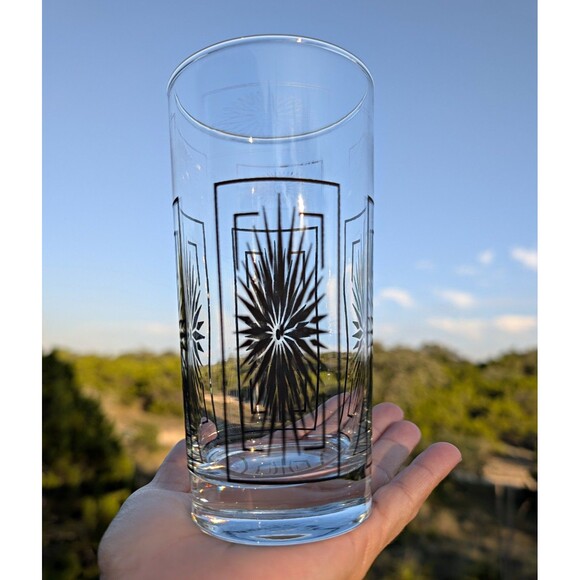 Unmarked Other - Atomic Starburst Mid Century Highball Art Deco Black Starburst Pattern Single